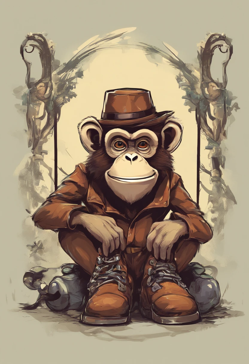 Cartoon logo monkey holding boots