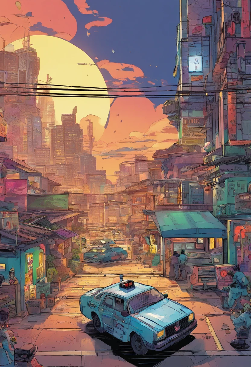 Cyberpunk style、inside in room、police officers、police cars