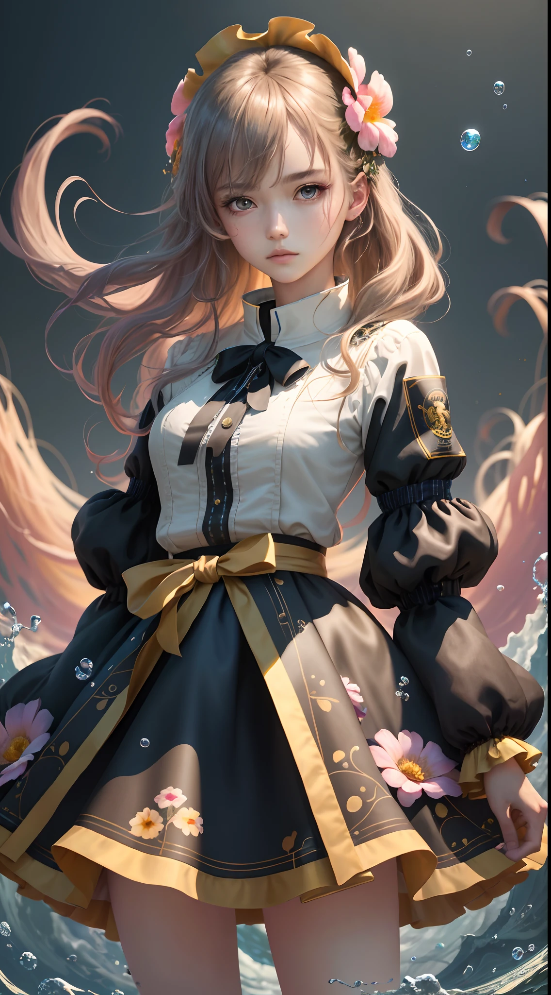 (Masterpiece), (Best quality), (Ultra detailed),(Disheveled hair),(illustration), (1人), standing, Fashion model, view the viewer, (interview), (Detailed background),Beautiful detailed eyes, Delicate beautiful face, Floating,(High saturation),(Colorful splashes),colorful bubble,(Shining), focus onface, Floating flowers, Floating hairs, (Shining), BEST lighting, Best shadow, 1male solo
