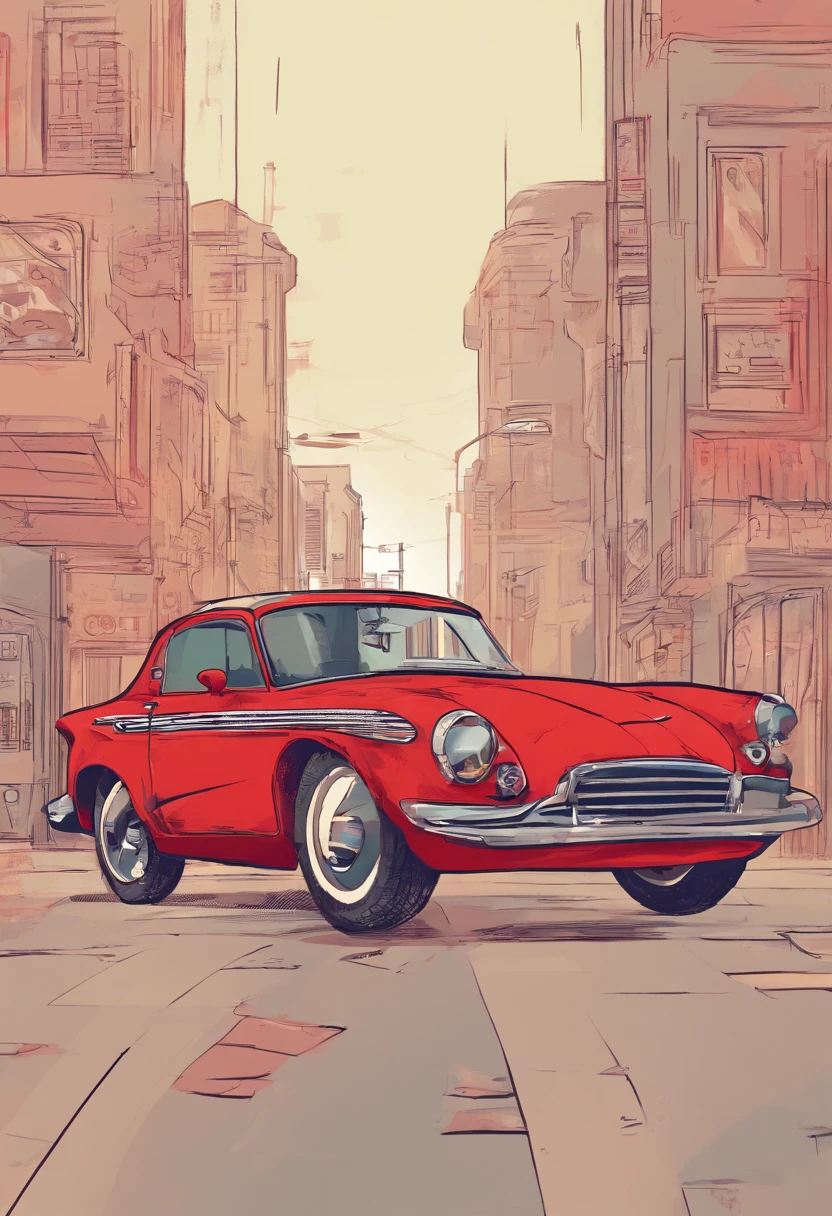 Cat riding red car cartoon