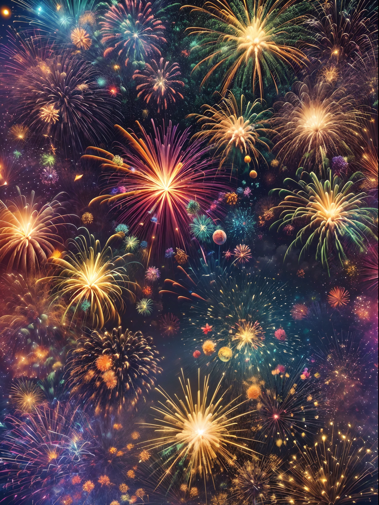 (bright and sparkling:1.1), magnificent explosion, (spectacular and mesmerizing:1.2), illuminating the darkness, (brilliant and vivid colors), (crackling and popping sounds), (captivating and breathtaking:1.1) display of lights, (dazzling and radiant) patterns, (enchanting and magical), (explosive and energetic), (celebration and joy).