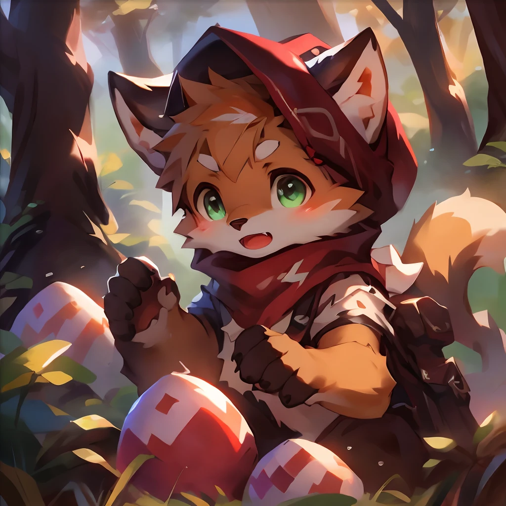 A curious male fox cub pokes its head out of a cozy fox den in the forest. He has orange fur, bushy tail, Cheer up your big furry ears. He wears the green adventurer's hat and scarf. His eyes were bright and surprised as he looked at the study in the dense woods。。, with a sunbeam coming through the trees. Small birds fly nearby，A deer passed by in the distance. The fox cub was excited, Express desire, Get ready to explore the outside world.
break
anthropology,Furry,feral,(Digital media \(artwork of a\):1.2),(hi，It's nothing,absurd res:1.2),Perfect anatomy,Anatomically correct,Detailed,Detailed face,Detailed eyes,(Realistic fur,Detailed fur:1.25),Detailed background,amazing background.
Break
(author：Puinki \(artist\):1.2),(author：Unreal Land,author：Sumi Kuroi,author：Milk Tiger 1145,author：Morkey,author：Emolga 1,Through the egg sac:1.2),(author：Xia Huaiting:0.8),(by Pino Daeni:0.8),(by Hios Hiru:0.8),(by Chunie:0.8).