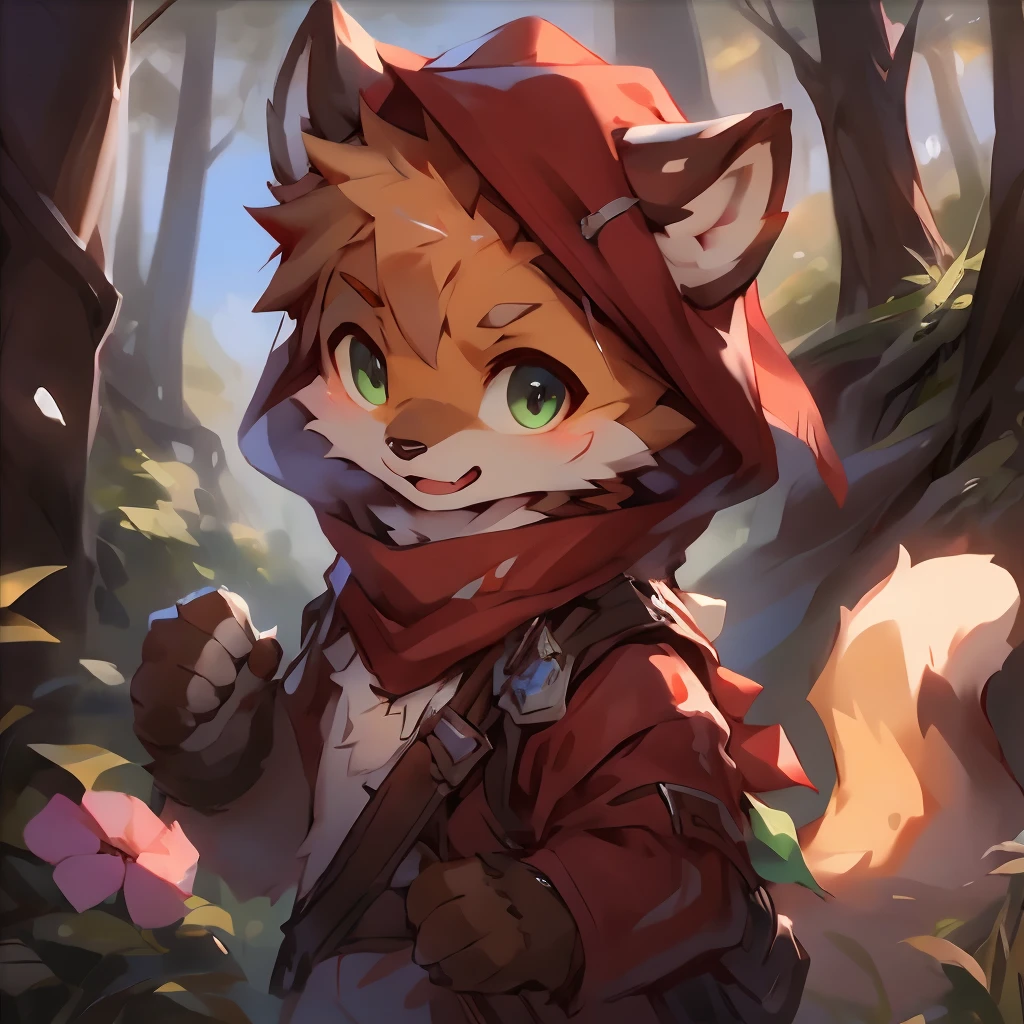 A curious male fox cub pokes its head out of a cozy fox den in the forest. He has orange fur, bushy tail, Cheer up your big furry ears. He wears the green adventurer's hat and scarf. His eyes were bright and surprised as he looked at the study in the dense woods。。, with a sunbeam coming through the trees. Small birds fly nearby，A deer passed by in the distance. The fox cub was excited, Express desire, Get ready to explore the outside world.
break
anthropology,Furry,feral,(Digital media \(artwork of a\):1.2),(hi，It's nothing,absurd res:1.2),Perfect anatomy,Anatomically correct,Detailed,Detailed face,Detailed eyes,(Realistic fur,Detailed fur:1.25),Detailed background,amazing background.
Break
(author：Puinki \(artist\):1.2),(author：Unreal Land,author：Sumi Kuroi,author：Milk Tiger 1145,author：Morkey,author：Emolga 1,Through the egg sac:1.2),(author：Xia Huaiting:0.8),(by Pino Daeni:0.8),(by Hios Hiru:0.8),(by Chunie:0.8).