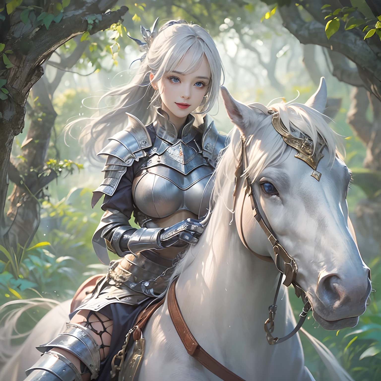 highest quality。masterpiece。detailed details。fairy knight in armor。riding a wildcat。