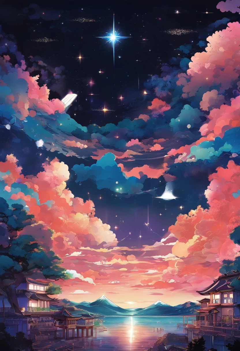 nigh sky、Background with、treasure chests、no human figures、starrysky