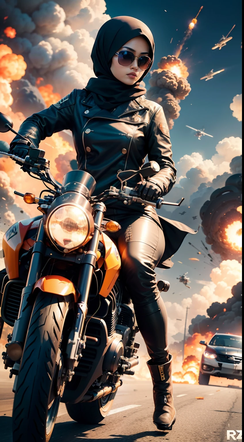 a beautiful woman riding a bomb as it falls from the sky, intricate details, hyper detailed, cinematic lighting, dramatic composition, vibrant colors, photorealistic, highly detailed, sharp focus, HDR, UHD, studio lighting, ultra-fine painting, physically-based rendering, extreme detail description, professional, vivid colors, bokeh, surreal, whimsical, fantasy, concept art