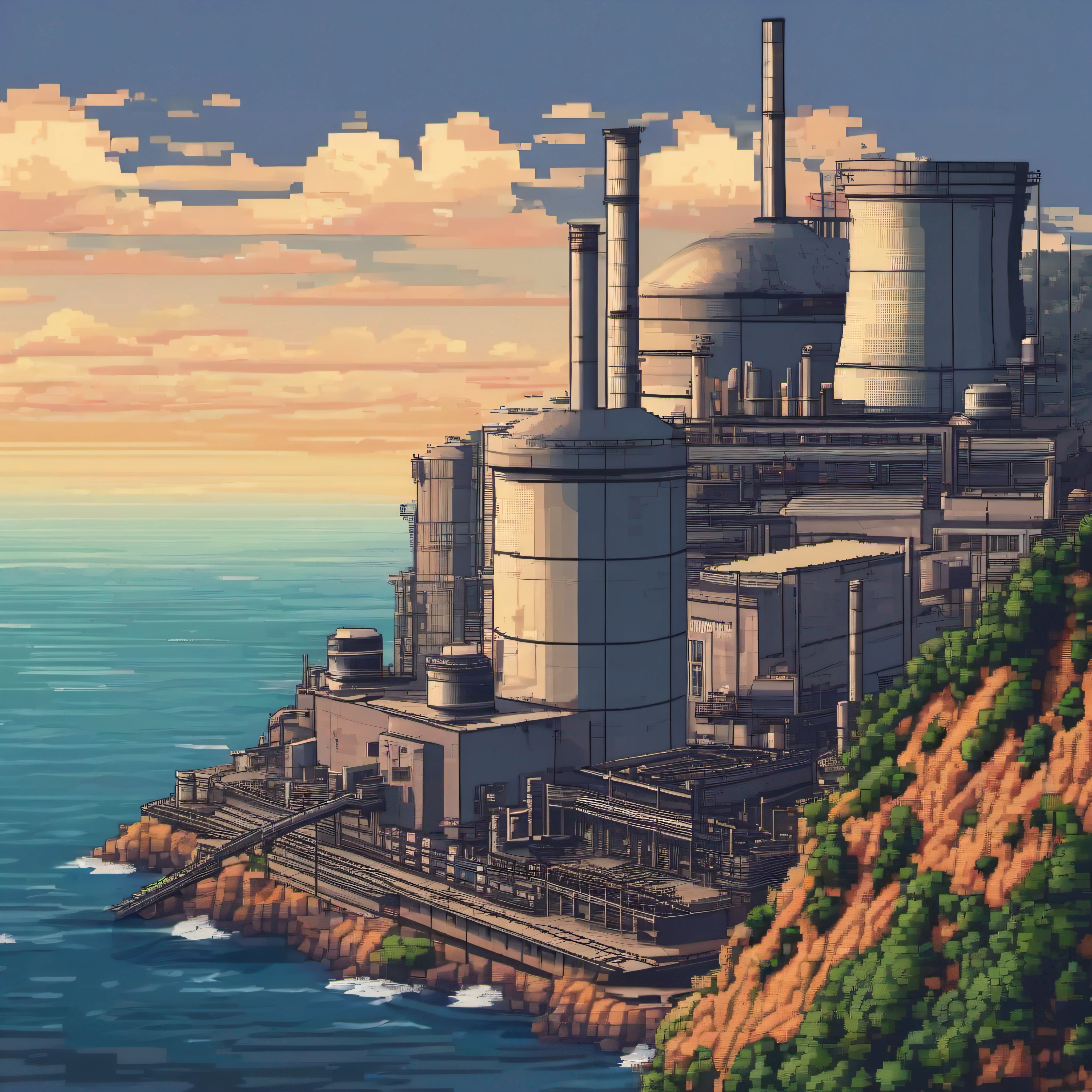 mills，nuclear power plant，the ocean，pix，pixelart