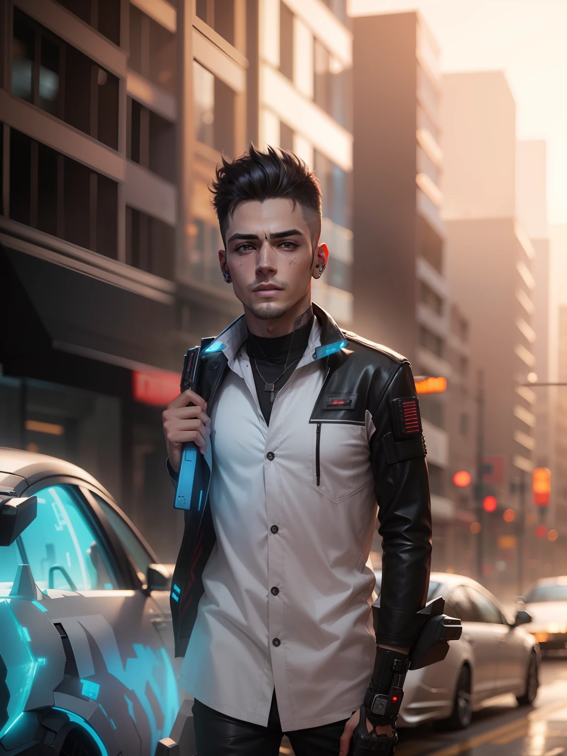 Change background cyberpunk handsome boy, realistic face, 8k, ultra realistic