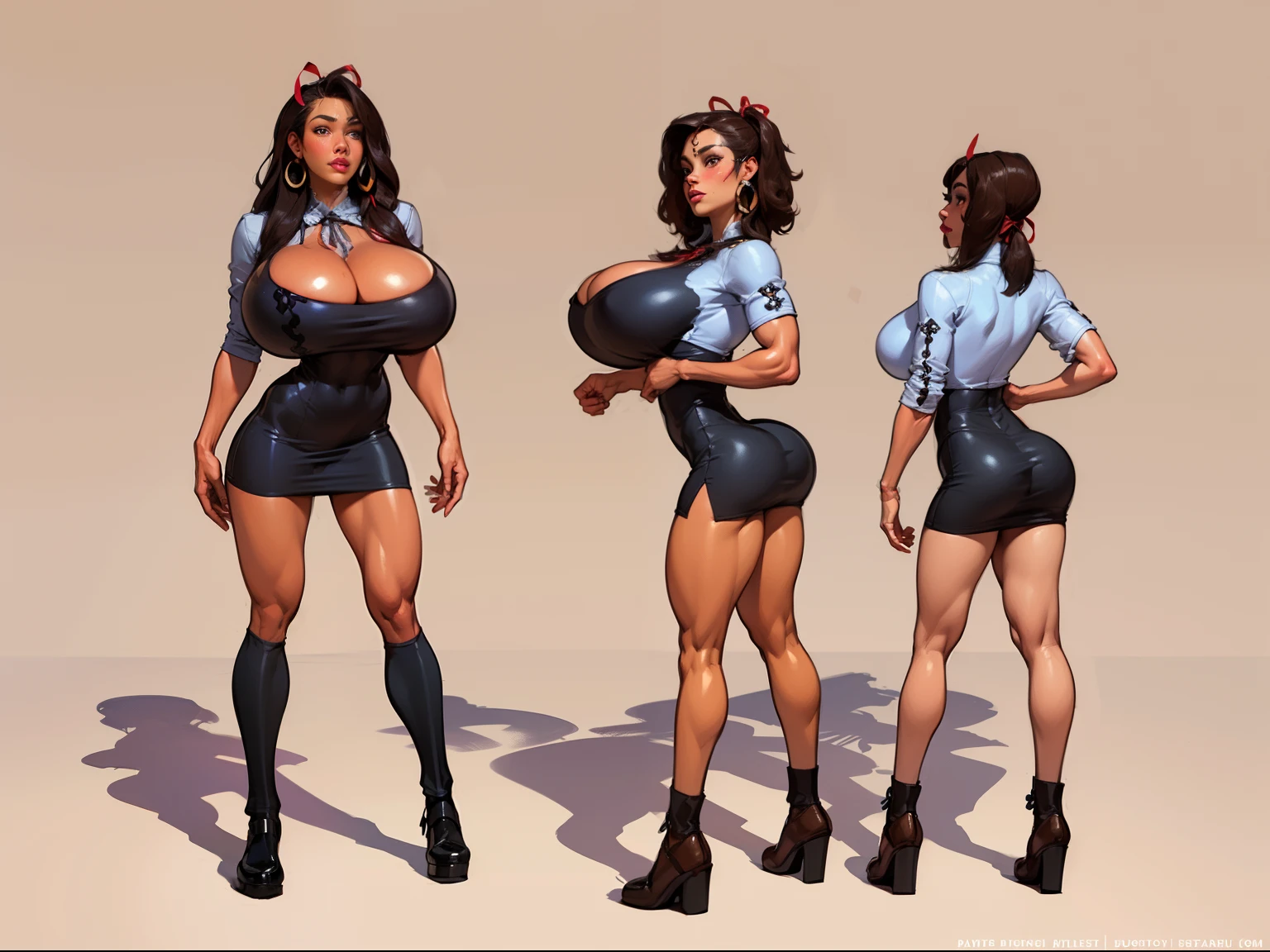 ((masterpiece)),(((best quality))),((character design sheet)), ((full body view)) ((native american girl)) mature face, defined cheekbones, high cheekbones, illustration, native girl, muscular, ((buckskins:1.4)), sexy bimbo, (gigantic breasts:1.7) black hair, ((detailed face:1.4)) beautiful woman, (beaded moccasins:1.4) (ribbon dresses:1.3) , shiny skin, scribbles and marks,(puffy lips:1.4) , rough sketches, pose, 8k,16k, (simple background, white background: 1.3) beige color palette, brown legs, brown arms, brown face