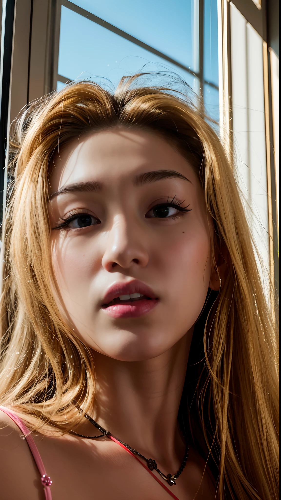 arafed woman with long hair and a necklace looking out a window, portrait of jossi of blackpink, detailed face of a asian girl, realistic. cheng yi, portrait of kpop idol, asian face, portrait of female korean idol, inspired by Yanjun Cheng, hyperrealistic digital painting, hyperrealistic beautiful face, inspired by Russell Dongjun Lu