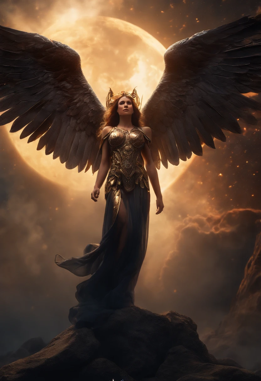 (best quality,4k,8k,highres,masterpiece:1.2),ultra-detailed,(realistic,photorealistic,photo-realistic:1.37),eerie,creepy,cosmic fallen angel,biomechanical,nightmarish,bright colors,light particles,glowing light eyes,mystic,wallpaper art,UHD wallpaper