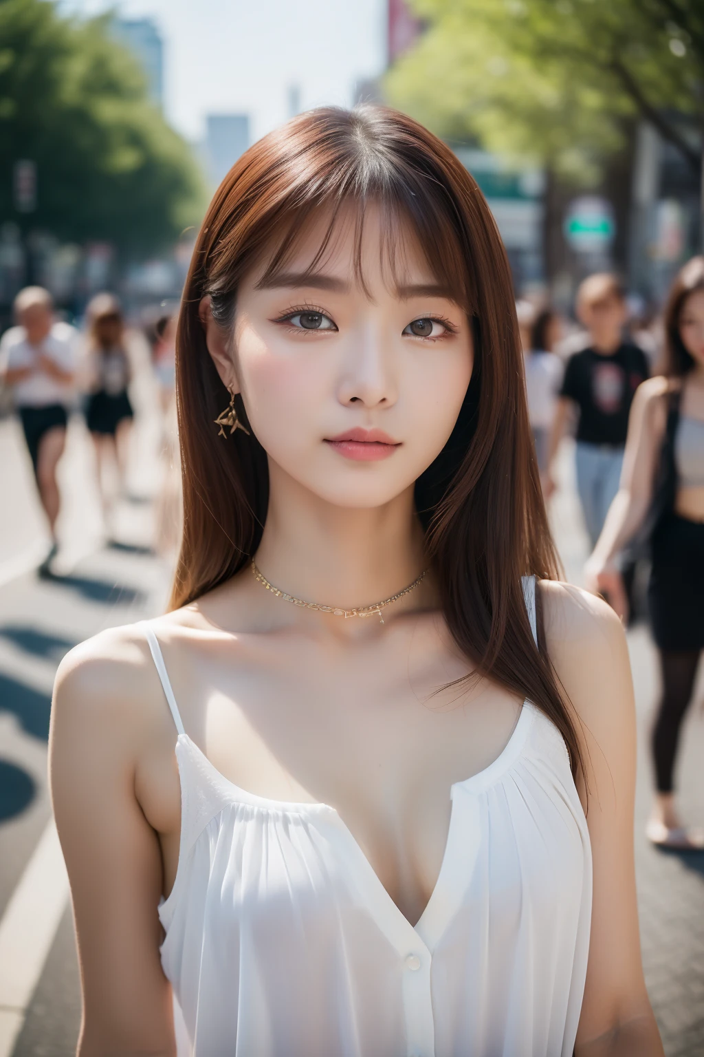 (top-quality、8K、32K、​masterpiece）Beautuful Women、TOKYOcty、In the street、natta、street snap、夏天、Perm hair