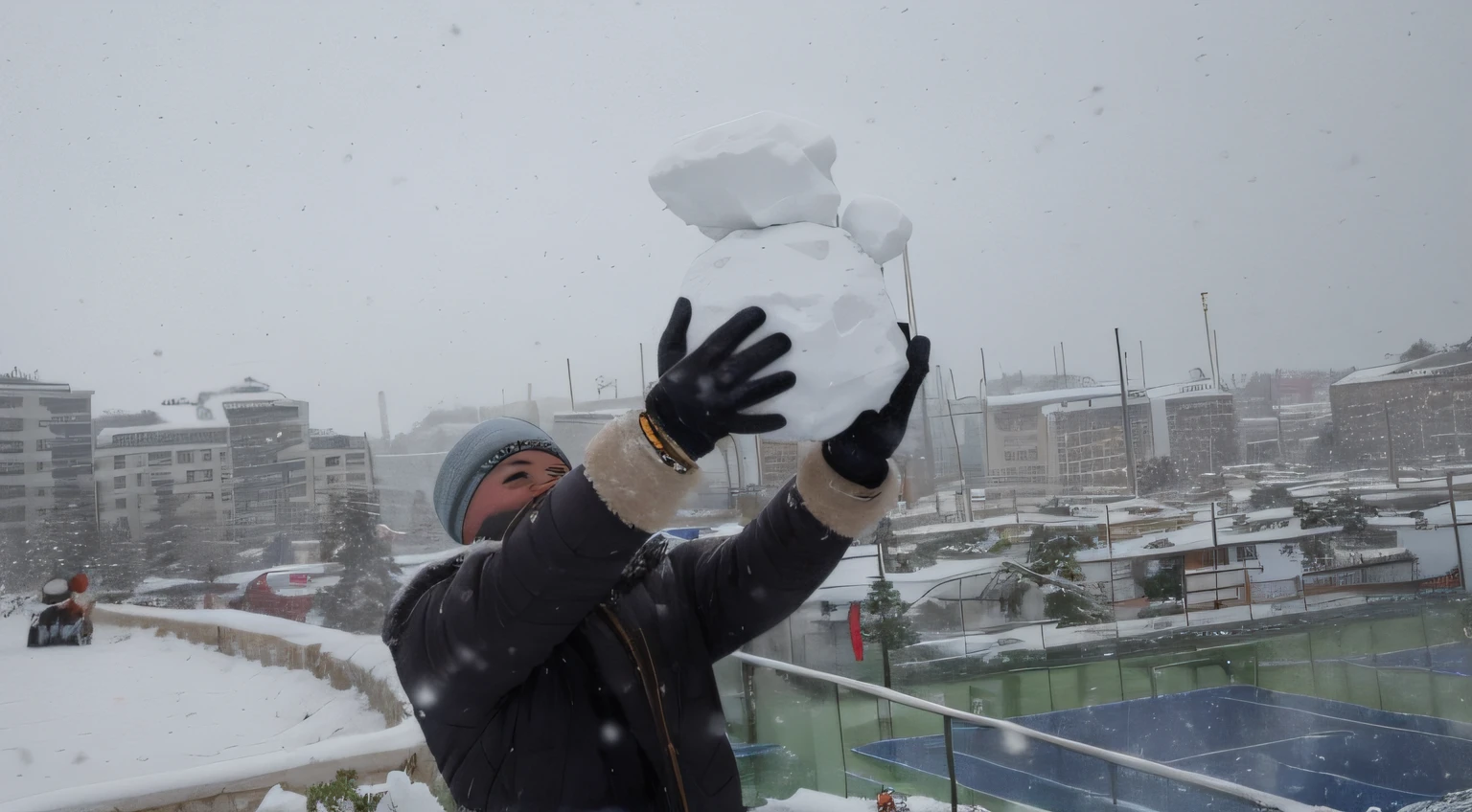 arafed man holding up a snowball in the air, snow weather, a sorceress casting a ice ball, high snow, snowy, severe snow, covered!, 1614572159, only snow in the background, during snowfall, by Romain brook, by Mathias Kollros, holding a stuff, abomasnow, snowstorm