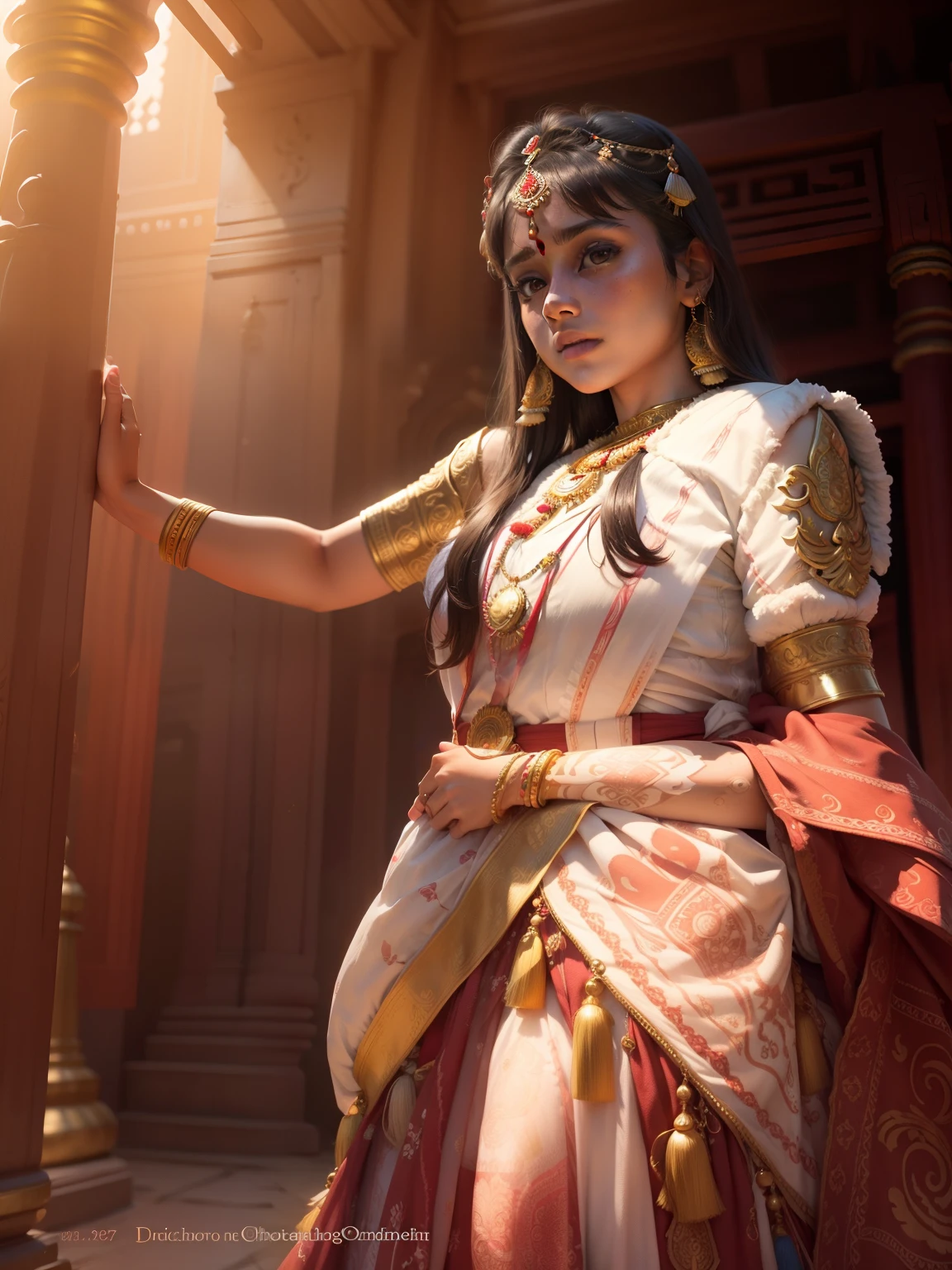 Change the background as a beautiful girl in the Indian temple with lot of Indian people in the temple realistic face 8k ultra hd