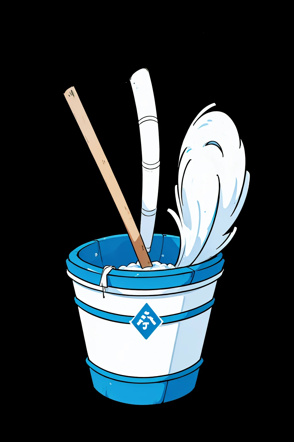 Blue plastic bucket、broom、foam、detergent、Dry Cleaning Shop、A logo、Company Logo、profile image、Drawing art-style images, Images with white backgrounds,