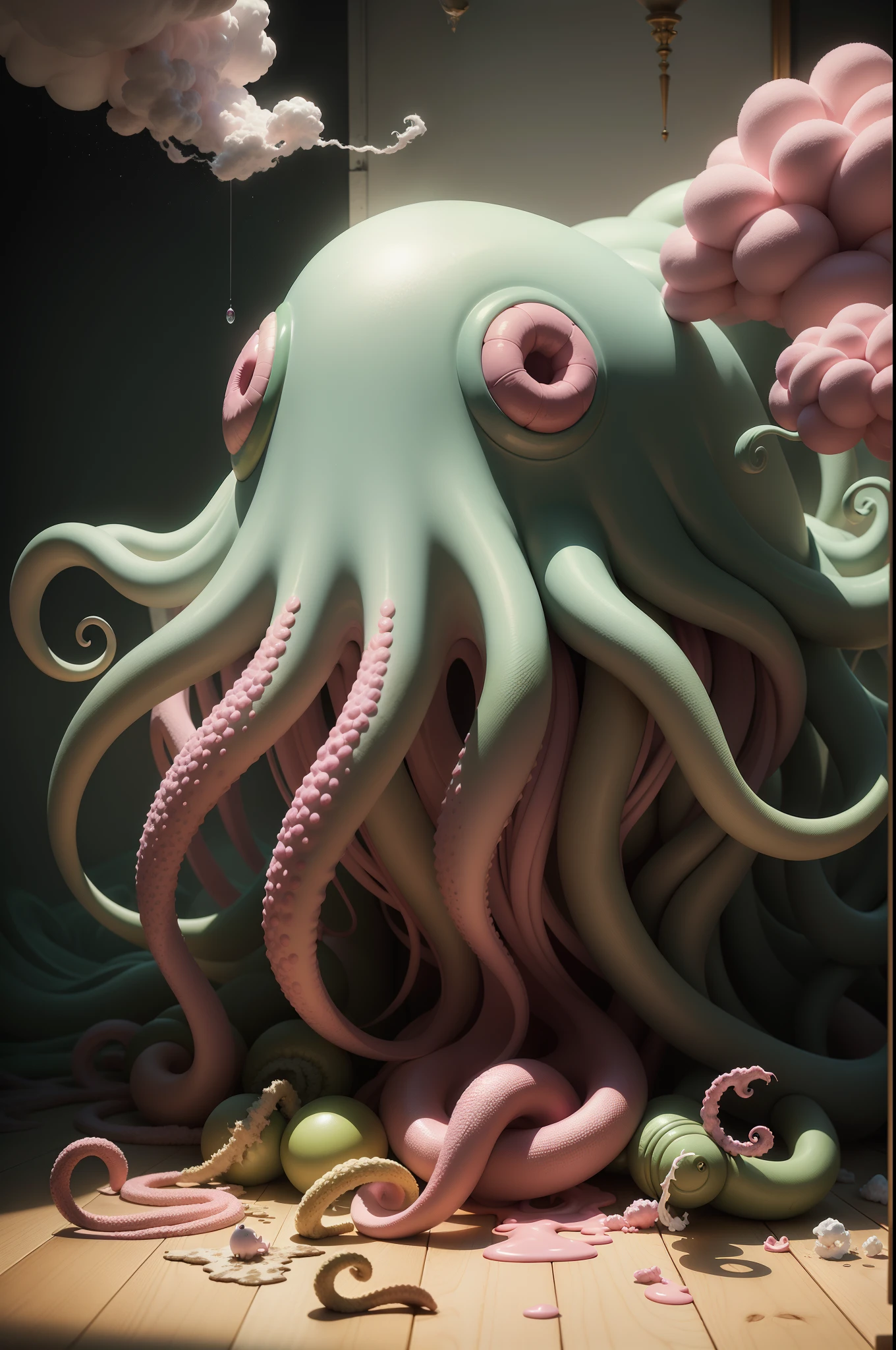 A huge bloody eyeball appeared in the scarlet sky,Surrounded by disgusting tentacles,repression,Cthulhu,Underneath a huge figure is a twisted and painful human being --auto