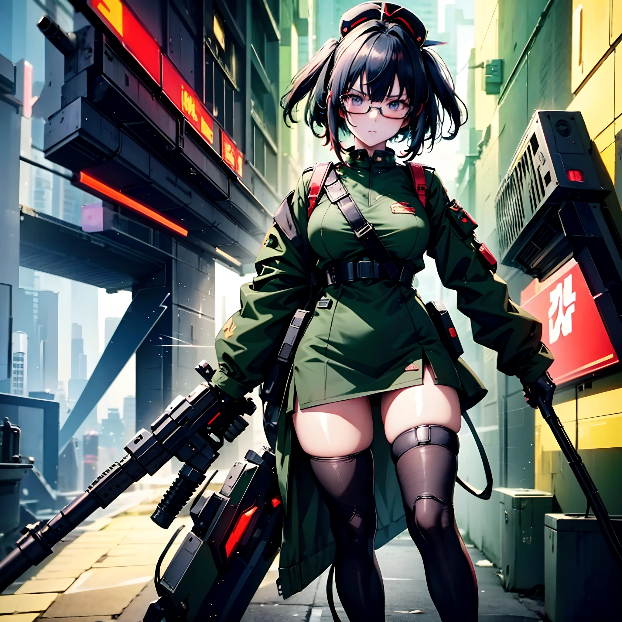 an older anime girl with black hair wearing dark green and dark orange full military uniform also wearing military hat and aviator glasses, badass anime 8 k, female dark sci fi anime girl, digital cyberpunk anime art, cyberpunk anime girl, anime cyberpunk art, cyberpunk anime girl mech, modern cyberpunk anime, cyberpunk anime art, digital cyberpunk - anime art, anime cyberpunk, cyberpunk angry gorgeous goddess, portrait