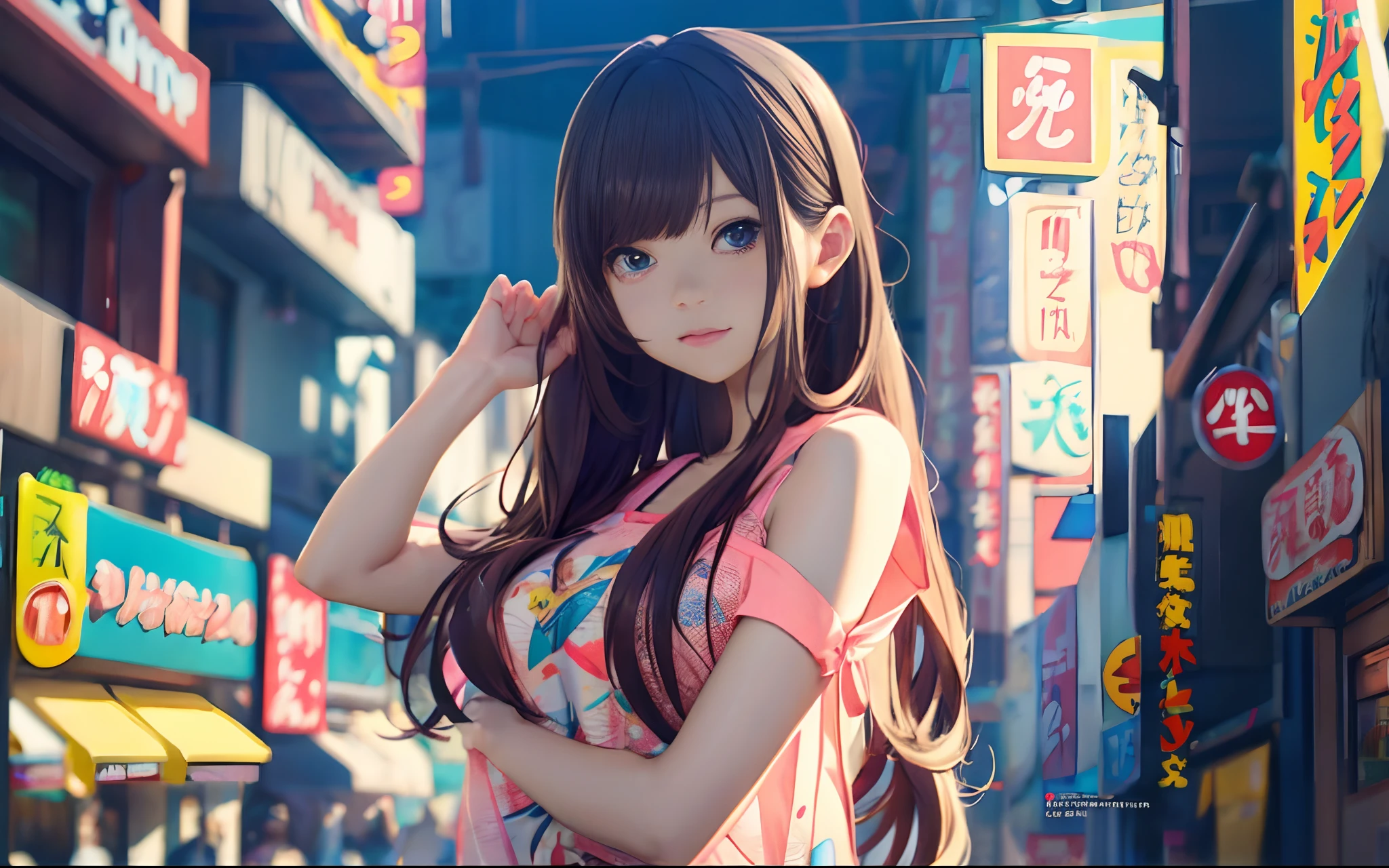 Big anime girl posing with pink top, realistic anime 3 d style, Trending on CGSTATION, 3 d anime realistic, [ 4 k digital art ]!!, photorealistic anime girl render, 8k artgerm bokeh, artwork in the style of guweiz, photorealistic anime, Hyper realistic anime, Seductive Anime Girl, Smooth Anime CG Art