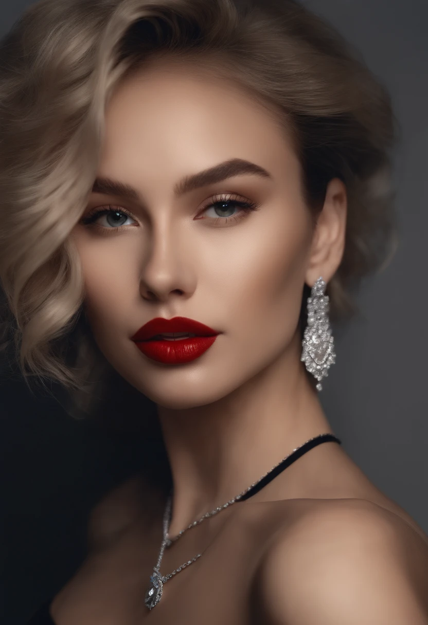 Ultra Photorealistic, Cinematic Lighting, ultra detailed skin, skin pores, finely detailed features:1):0.9, Very attractive, Loop Earing, Silver Necklace, Red Lipstick, Seductive, woman in a black bra top posing for a picture, Full Body Photo, e-girl, photo pinterest, robe. perfect face, Blonde hairs, tiktok video, bows, Ahegao Face,