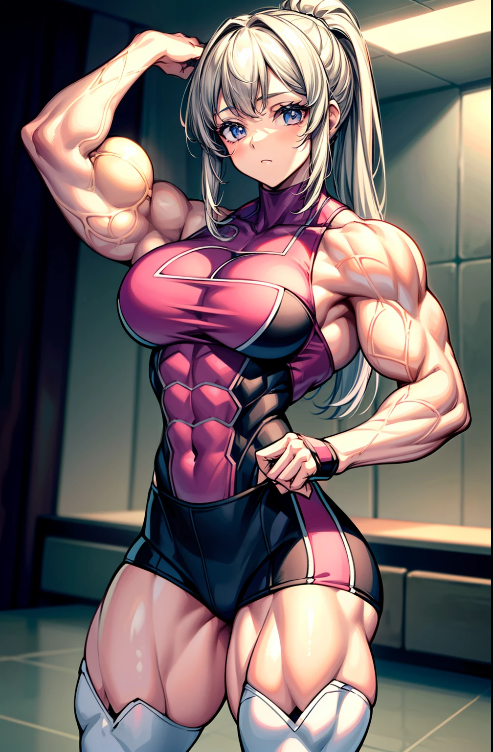 (BEST lighting) , (ultra intricately detailed) , 4K unification, (super-detailed CG: 1.2) , (8K: 1.2),(Original), (Masterpiece) , (Best quality),(Masterpiece:1.4),Anime-ish high quality,(Masterpiece),Masterpiece, Super clear picture quality,Clearer than movies,(Fine face)Best quality, absurderes,((masterpeace, 4K, 8K, Yes, A high resolution))1girll, girls,She was in the dance training room,Ten strong abs,standing on your feet,Exposing the abdomen, Pink costume,There are bulges of dense veins on the arms,Spring, Boots, Perfect figure, Long white hair, Dynamic pose,Legs exposed,Strong leg muscles ((body builder:1.5)),Ballet studio(Beautiful bace),(Girl),(Female),(((Upper body:1)))