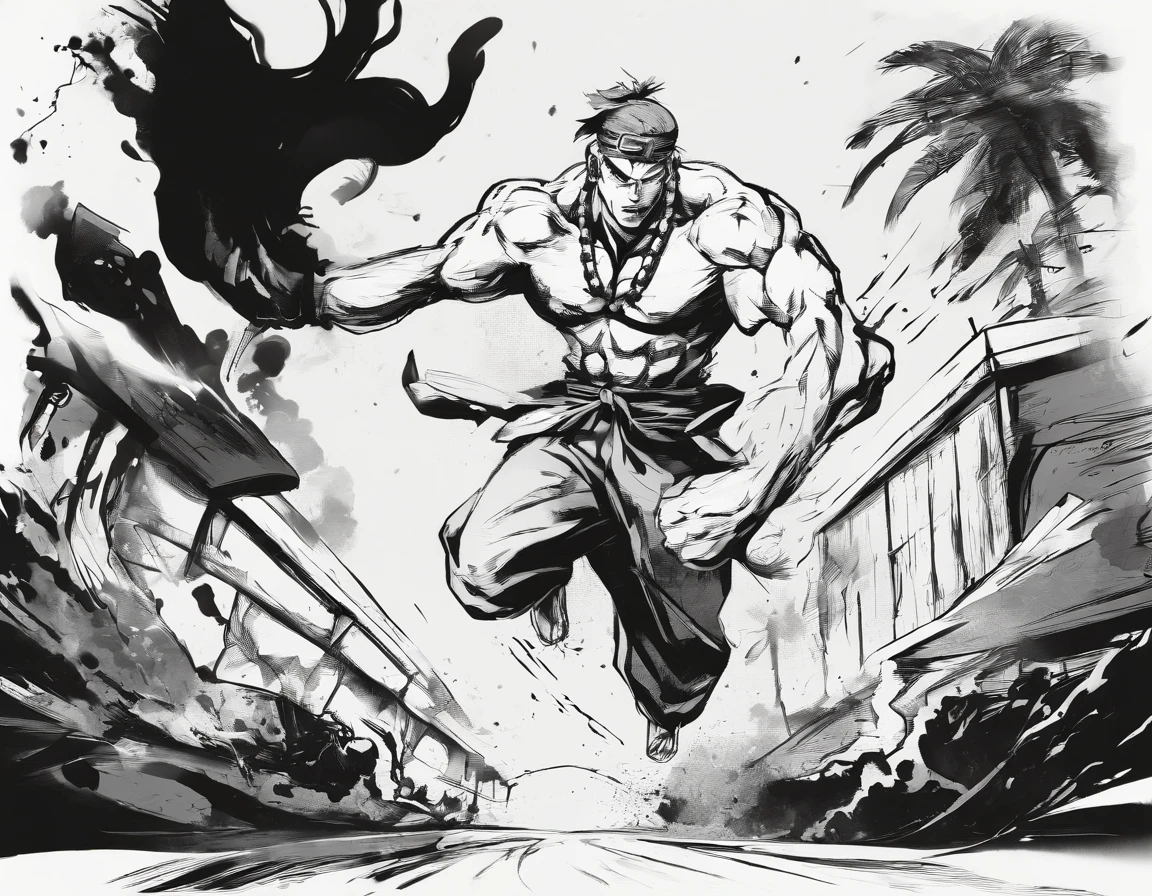Baki Hanma with the word RepMax in black and white manga style 