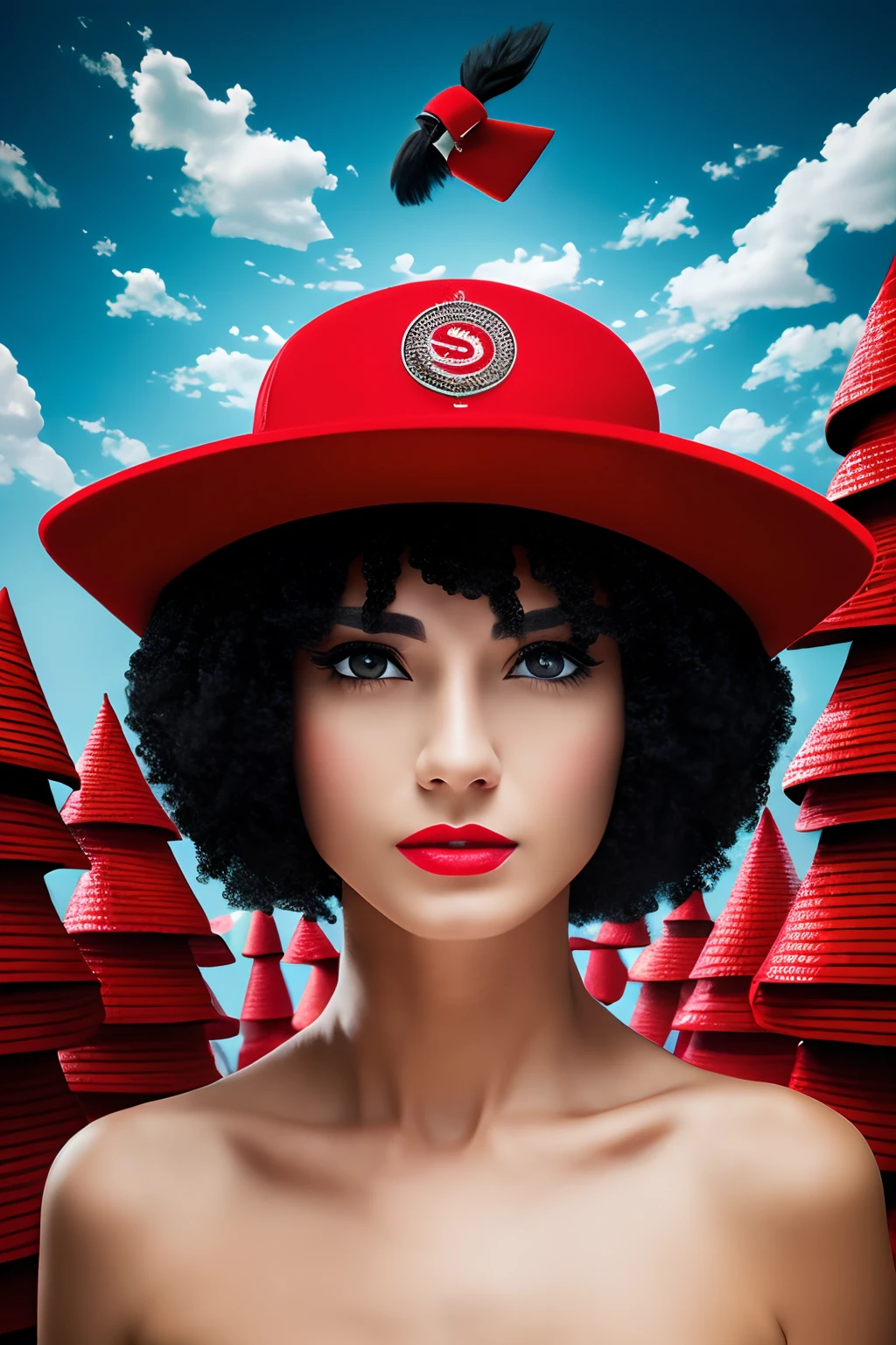 black hair, surrealism, 8K, super detaill , red cap,necklace,Sunglasses