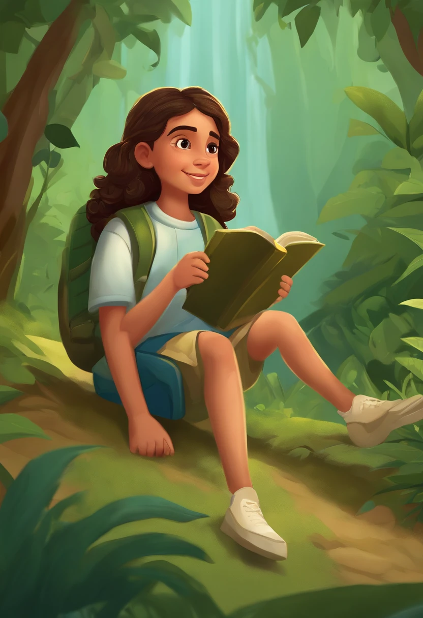 menino 9 anos idade, cabelos pretos, roupa azul, tenis, mochila escolar, observa passarinhos na floresta, floresta verdejante, bela, Arte infantil em Artstation, mobile game art, arte digital detalhada bonito, illustration of children's books, painting digital adorable, arte de fundo, colorful kids book illustration, illustration for children, illustration of children's books, 2d illustration, 2d illustration, 2d matte illustration, a beautiful artwork illustration, pintura digital dos desenhos animados, (melhor qualidade, alta qualidade:1.4), (Qualidade Superior, melhor qualidade, Beautiful and Aesthetic:1.2), extremamente detalhado, colorido, mais alto detalhado em ultra detalhado,