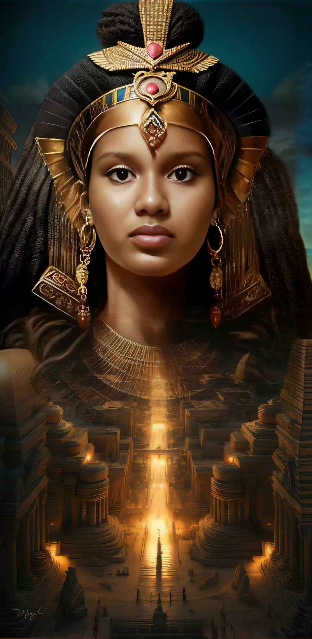 uma mulher em um cocar dourado e uma coroa dourada, Um retrato impressionante de uma deusa, deusa antiga, pele escura deusa feminina do amor, kemetic, Princesa Libu antiga, Rainha africana, black emma watson as egyptian, Retrato de uma bela deusa, deusa bonita, Deusa Rainha, Egyptian Princess, Princesa negra africana, afrocentric mysticism, Retrato da Deusa