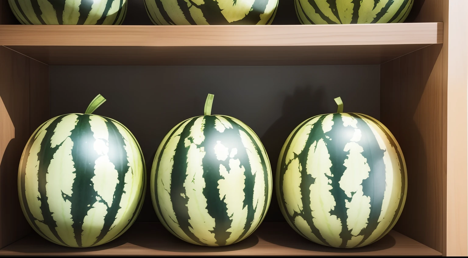 three watermelons on the shelf