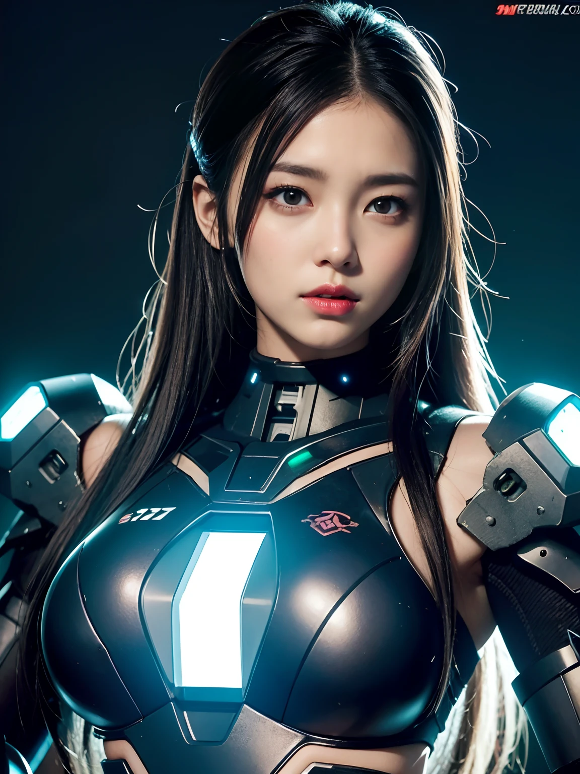 Solo idol, specifically from Morning Musume, resembling Kamei Eri, dressed in a sleek black rider's suit. The background should be futuristic, hinting at an advanced universe with rockets and machinery. She stands confidently beside a high-tech motorcycle, ready to embark on an interstellar journey. The lighting should highlight her attire and the gleam of the bike, with a touch of cosmic ambiance. Colors should be rich, with a dominance of black, metallic silver, and hints of neon. The composition should be shot with a Canon EOS 5D Mark IV DSLR camera, EF 50mm f/1.8 STM lens, Resolution 30.4 megapixels, ISO sensitivity: 32,000, Shutter speed 8000 second. --ar 16:9 --v 5.1 --style raw --q 2 --s 750