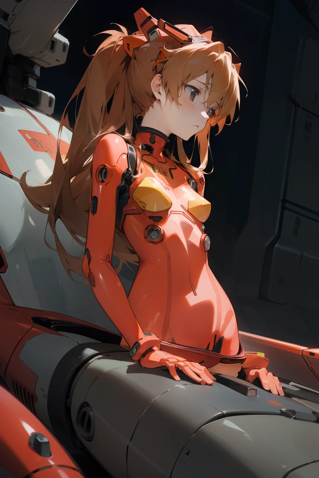 masterpiece,best quality,1girl,souryuu asuka langley,test plugsuit,headgear,expressionless,robot cockpit,