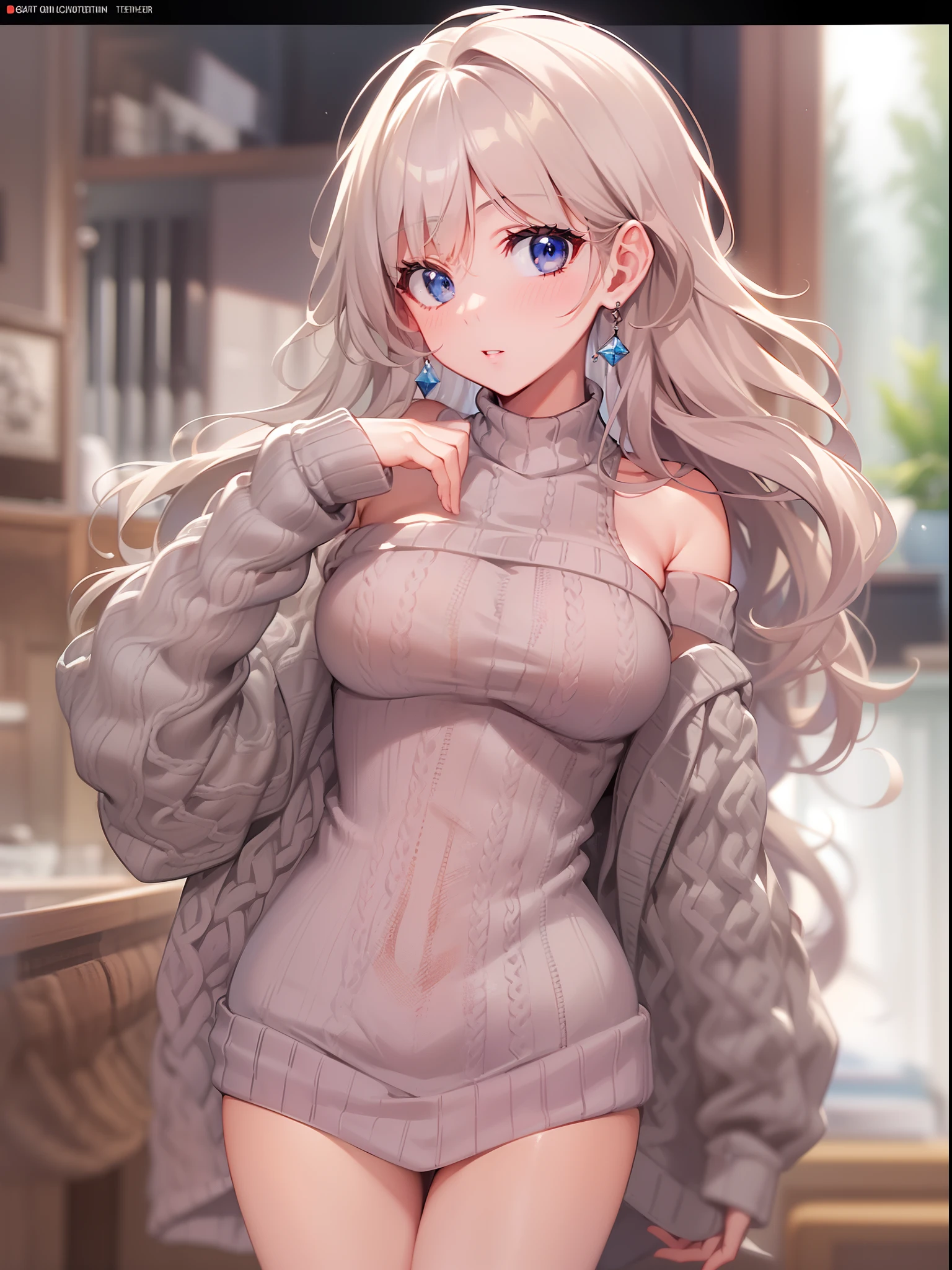 ((masuter piece)),((Finest quality)),(super precision),sharpnes,Clear,Detailed down to the smallest detail,Top quality anime,((1 adult female),Colossal tits:1.3.Beautiful knitted sweaters with detailed and detailed details