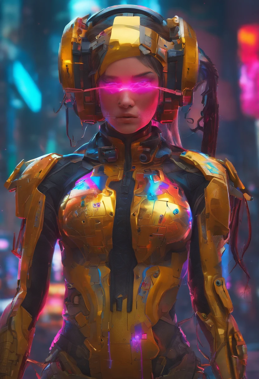 (highly detailed: 1.2), (canon EOS R6 best quality: 1.2), (8k: 1.0), (emb-rrf-low: 1.0), (lots of large black tattoos on cybernetic head open in the middle showing the inside, detailed face, hyper detailed eyes and wearing hi-tech sunglasses with holographic display 1.2), sharp focus (awarded photo: 1.2), (subsurface scatter: 1.2), (subsurface scatter: 1.2). 1.1) (a beautiful ultra-detailed cyborg: 1.2), ( hyper-detailed hair: 1.2), (wonderful body: 1.2), (full body: 1.2), (dynamic stance :1.2), neon glow, (detailed cybernetic eyes:1.1), close-up (hyperrealistic:1.2), rpg, CyberPunk 2077 style, dramatic lighting, (highly detailed futuristic cityscape:1.2), (sci-fi: 1.2). 1.2), professional portrait photography, by wlop greg rutkowski jeffrey simpson alphonse mucha