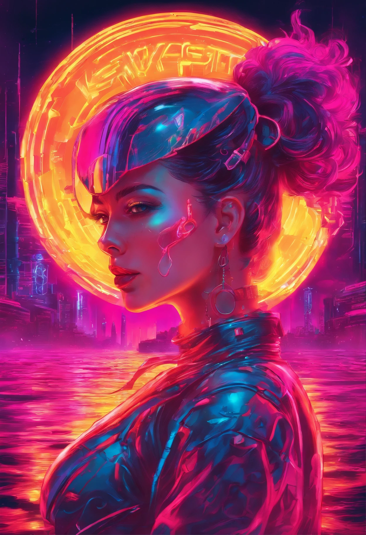 Glowing water of woman in cyberpunk style