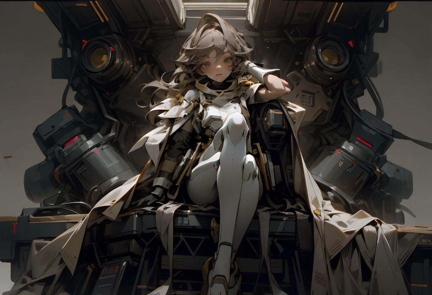 (((only one person))), (((only one face))), inside the cockpit, precision equipment, a beautiful woman in a Gundam pilot suit sitting in the cockpit, movie scene, 8K quality, (((whole body))), (masterpiece), realistic, young and cute one anime woman, beautiful face, sunshine, cinematic light, one beautiful woman, beautiful dark eyes, milk beige medium hair , perfect anatomy, so cute, princess eyes, (black eyes), intermediate image, style, bioluminescence, life-size 8 sizes, 8k resolution, human hand, strange perfection, elegant, near-perfect, dynamic, Highly detailed character sheets, concept art, smooth placement, stunningly beautiful 20s girls, detailed hairstyles, (((Determination-filled dignified eyes))), (((A lot of instruments emitting a faint light in front of the girl)))