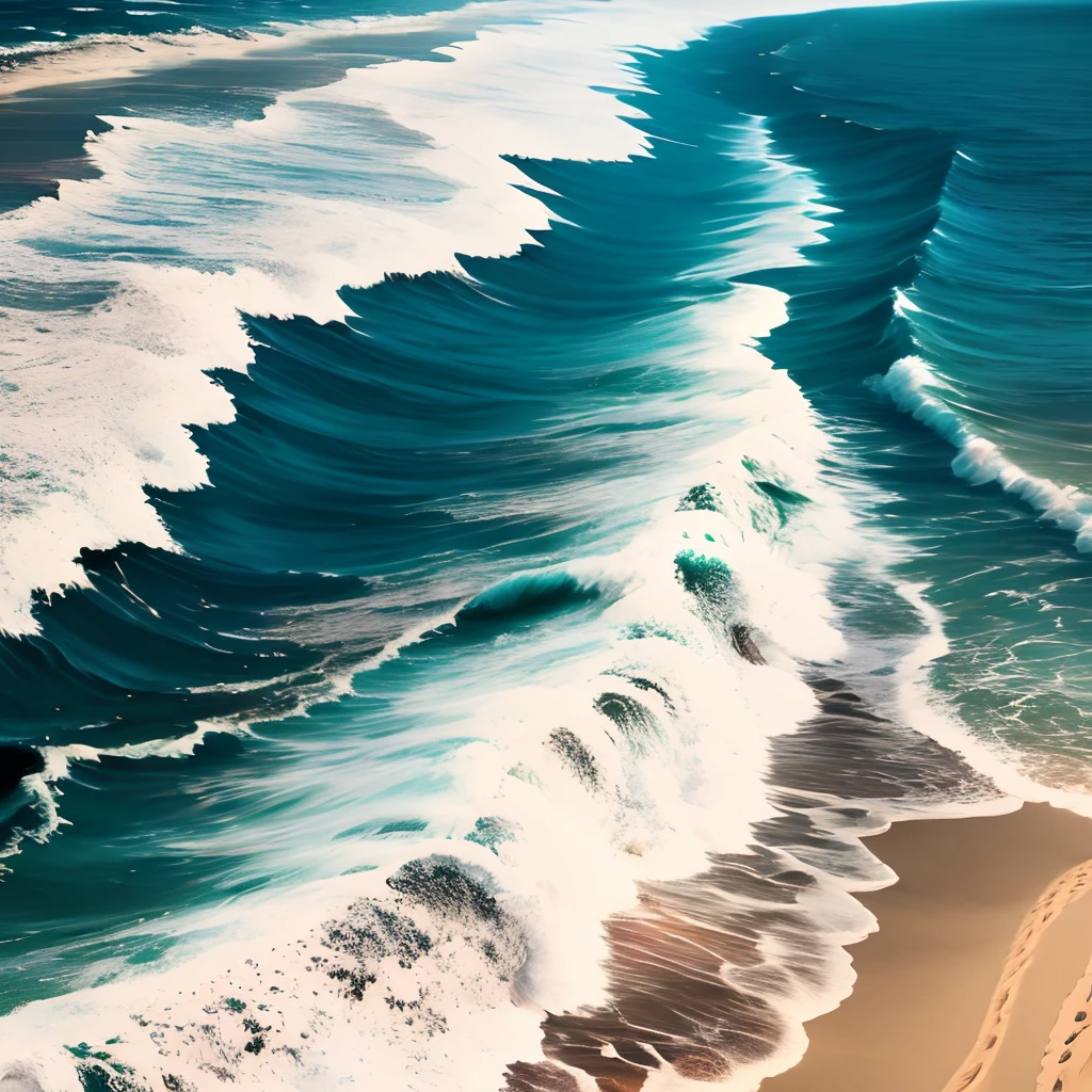 the ocean and waves on a sand, in the style of lo-fi aesthetics, hazy, ocean academia, atmospheric imagery, tumblewave, 8k, frottage --ar 4:7 --v 5 --no watermark