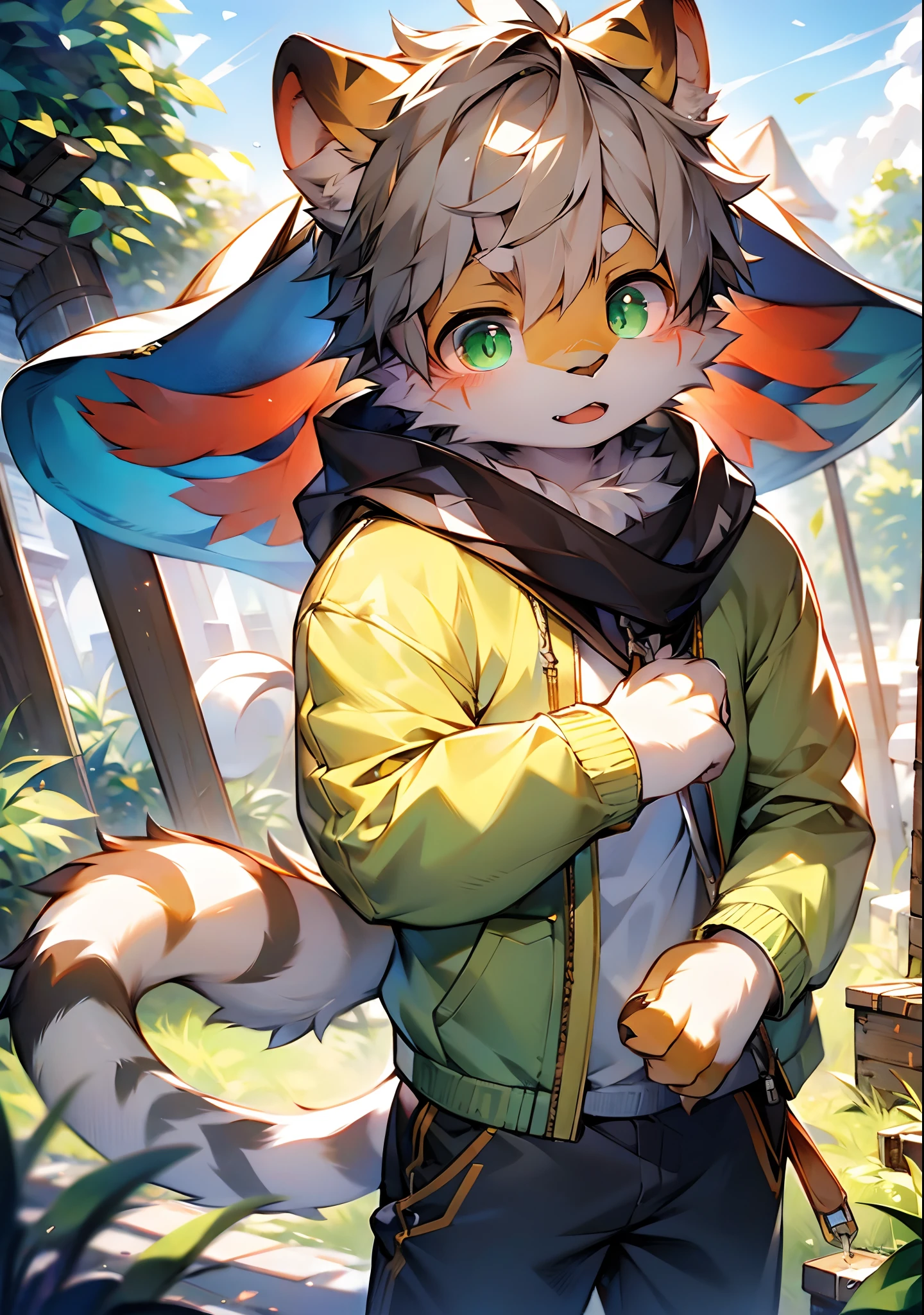(catss,Gray hair and green pupils,Yellow and white coat color,adolable,vivaciousness,Libido boy,underage,Wear a sweatshirt with a pink pattern,lively and lovely,shorter pants, Wind element,shaggy),Digital artwork with cinematic lighting.A boy,Monosomy anthropology,Furry,feral,(Digital media \(artwork of a\):1.2),(hi,It's nothing,absurd res:1.2),Perfect anatomy,Anatomically correct,Detailed,Detailed face,Detailed eyes,(Realistic fur,Detailed fur:1.25),Detailed background,amazing background. Break (author:Puinki \(artist\):1.2),(author:Unreal Land,author:Sumi Kuroi,author:Milk Tiger 1145,author:Morkey,author:Emolga 1,Through oocysts:1.2),(author:Xia Huaiting:0.8),(by Pino Daeni:0.8),(author:Sios Shiru:0.8),(by Chunie:0.8).