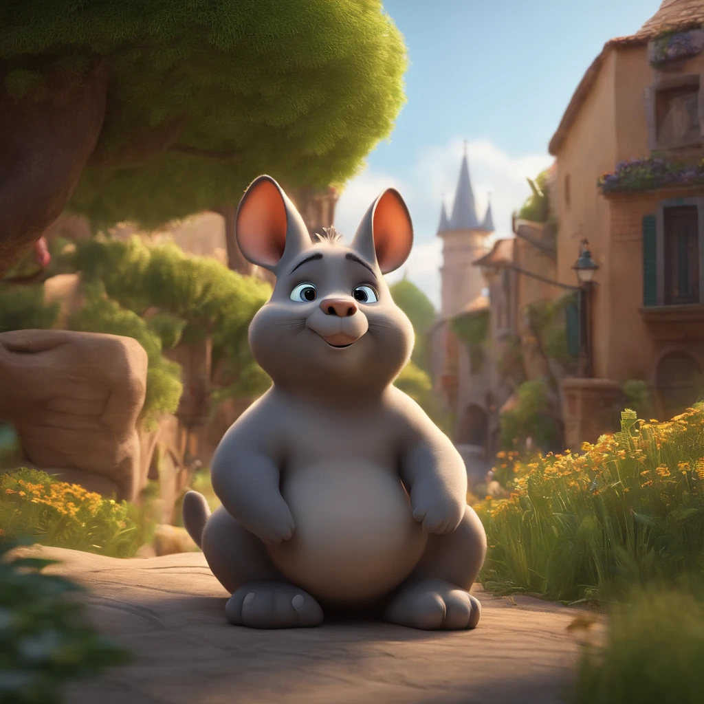 Movie quality，Disney Animation，Disney Animation Styles，Disney Movie Animation，3D Movies，Big rhino、with rounded corners、meadow background、Little cat、Sitting in an alley of the city，depth of fields，highlight，Real Light，Ray traching，OC rendering，Hyper-realistic，best qualtiy，8K，Works of masters，super-fine，Detailed pubic hair，Correct anatomy，sharp focus on eyes，Bokeh，Facial features are carefully drawn