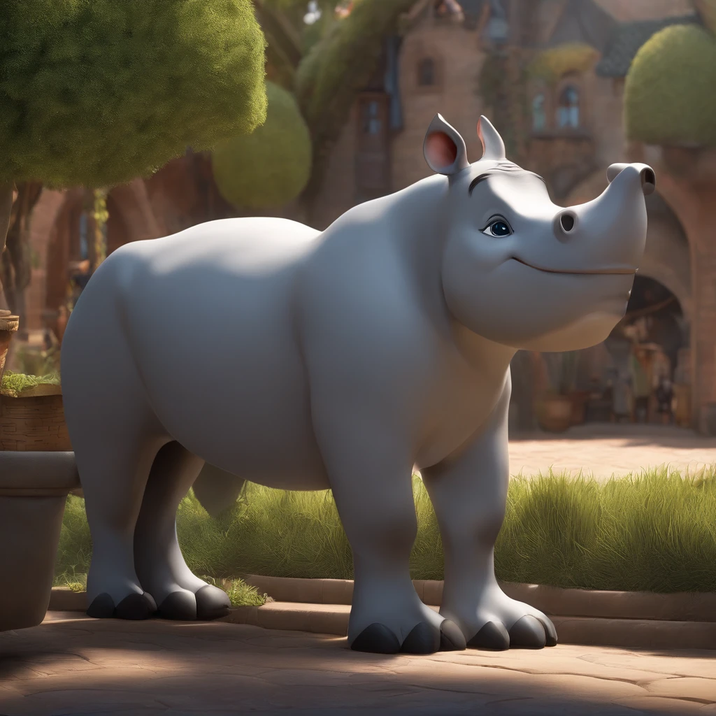 Movie quality,Disney Animation,Disney Animation Styles,Disney Movie Animation,3D Movies,Big rhino、with rounded corners、meadow background、Little cat、Sitting in an alley of the city,depth of fields,highlight,Real Light,Ray traching,OC rendering,Hyper-realistic,best qualtiy,8K,Works of masters,super-fine,Detailed pubic hair,Correct anatomy,sharp focus on eyes,Bokeh,Facial features are carefully drawn