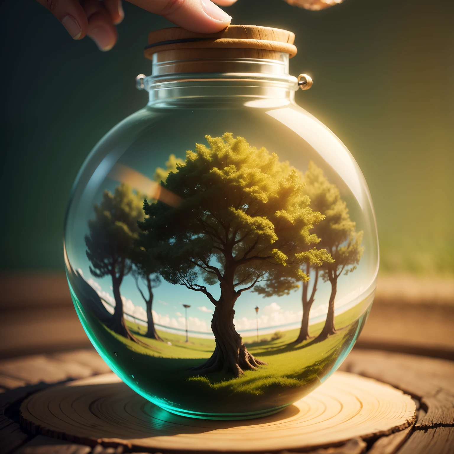 Beautiful tree inside big bottle, blur background