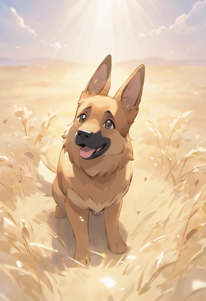 A touching scene in ultra-high definition 3D showcasing  German Shepherd.  German Shepherd, beautifully rendered in detail. The overall atmosphere is tender, filled with hope and serenity. White background,