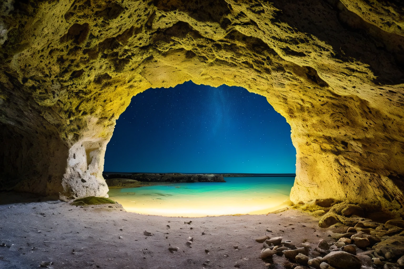 grotte, eau, fleurs, Star sky, la plus oeuvre du monde, plantes grimpantes, espace, glinting stars