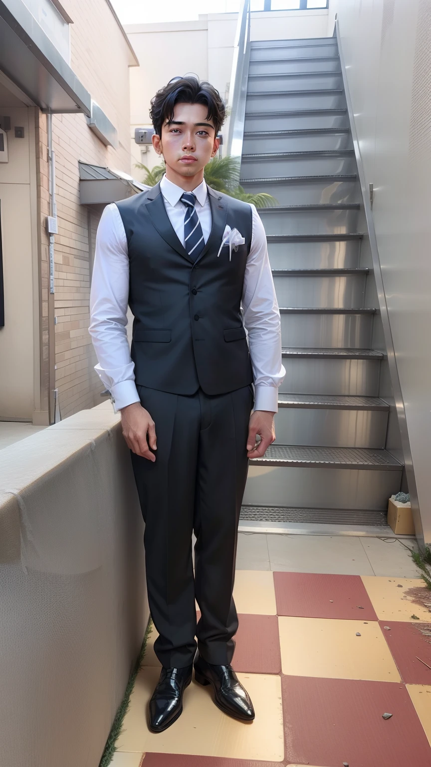 Change the background as a handsome boy standing at the Oscar award red carpet function