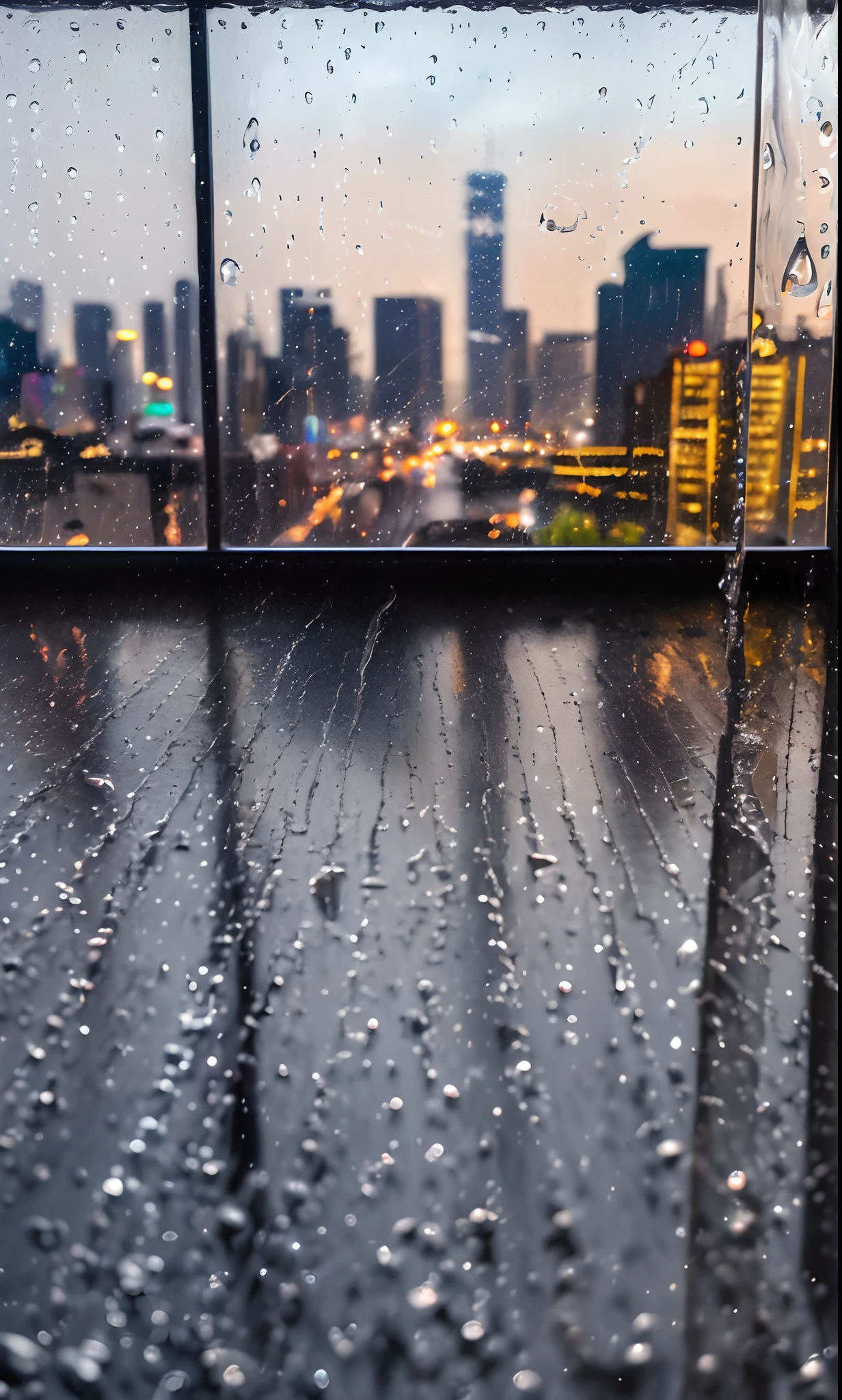 rainy days，rain drops，Look at the city lights through the glass，depth of fields，[ray tracing:3]