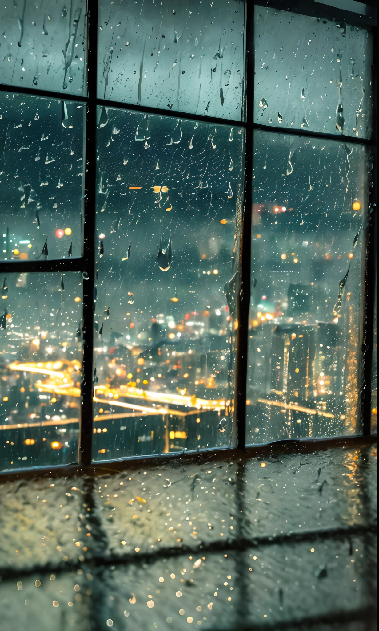 rainy days，rain drops，Look at the city lights through the glass，depth of fields，[ray tracing:3]