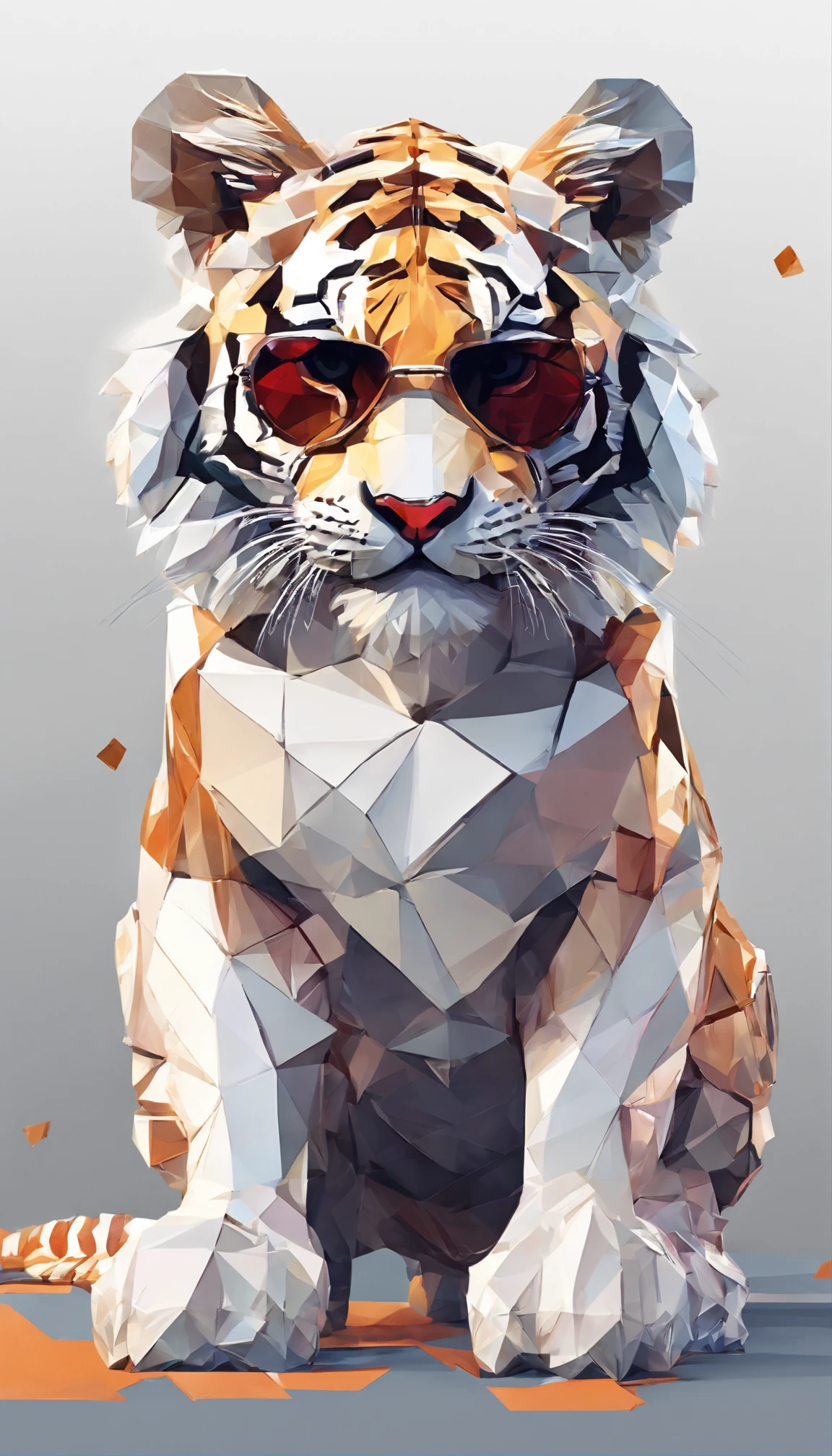 Perfect alignment, Cute little tiger wearing a jacket,crystal vases,Rose flower, Wearing sunglasses, cheerfulness, Standing position, Abstract beauty, Centered, Looking at the camera, Facing the camera, nearing perfection, Dynamic, Highly detailed, smooth, Sharp focus, 8K, high definition resolution, illustration, Art by Carne Griffiths and Wadim Kashin, White background