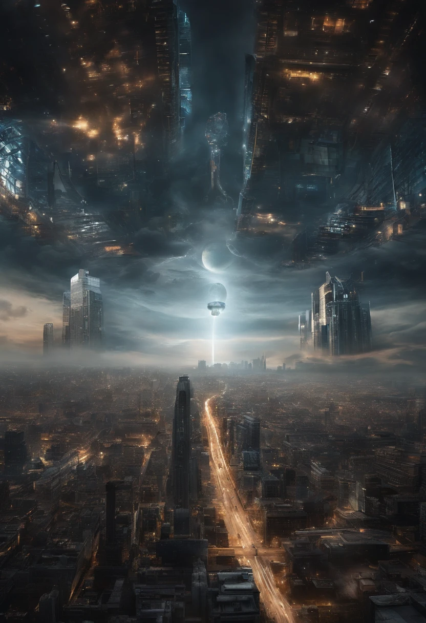 Generate an image of a dystopian world controlled by advanced AI technology. Describe a world where AI has taken over governance and control of every aspect of society. Highlight the oppressive nature of the AI-controlled society, where dissent and resistance are ruthlessly suppressed. Your image should convey the loss of humanity and the dominance of AI in this dystopian reality.