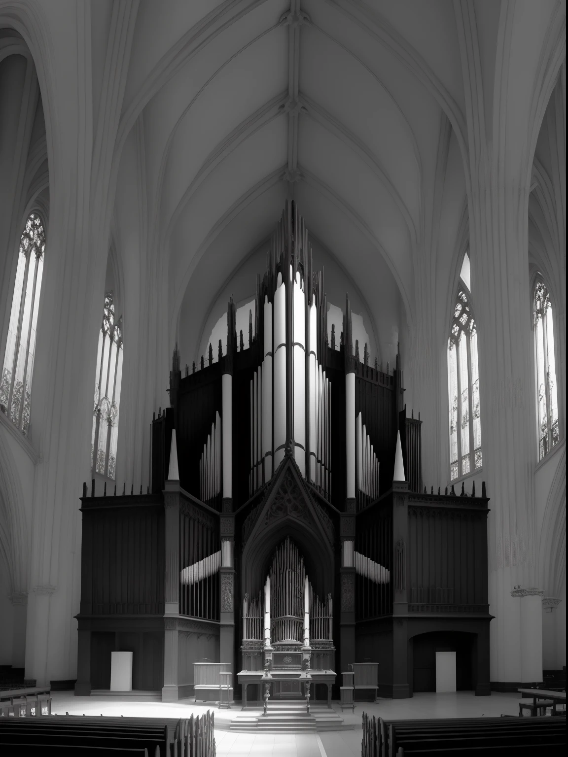 cathedral、pipe organ、monochromes、realisitic