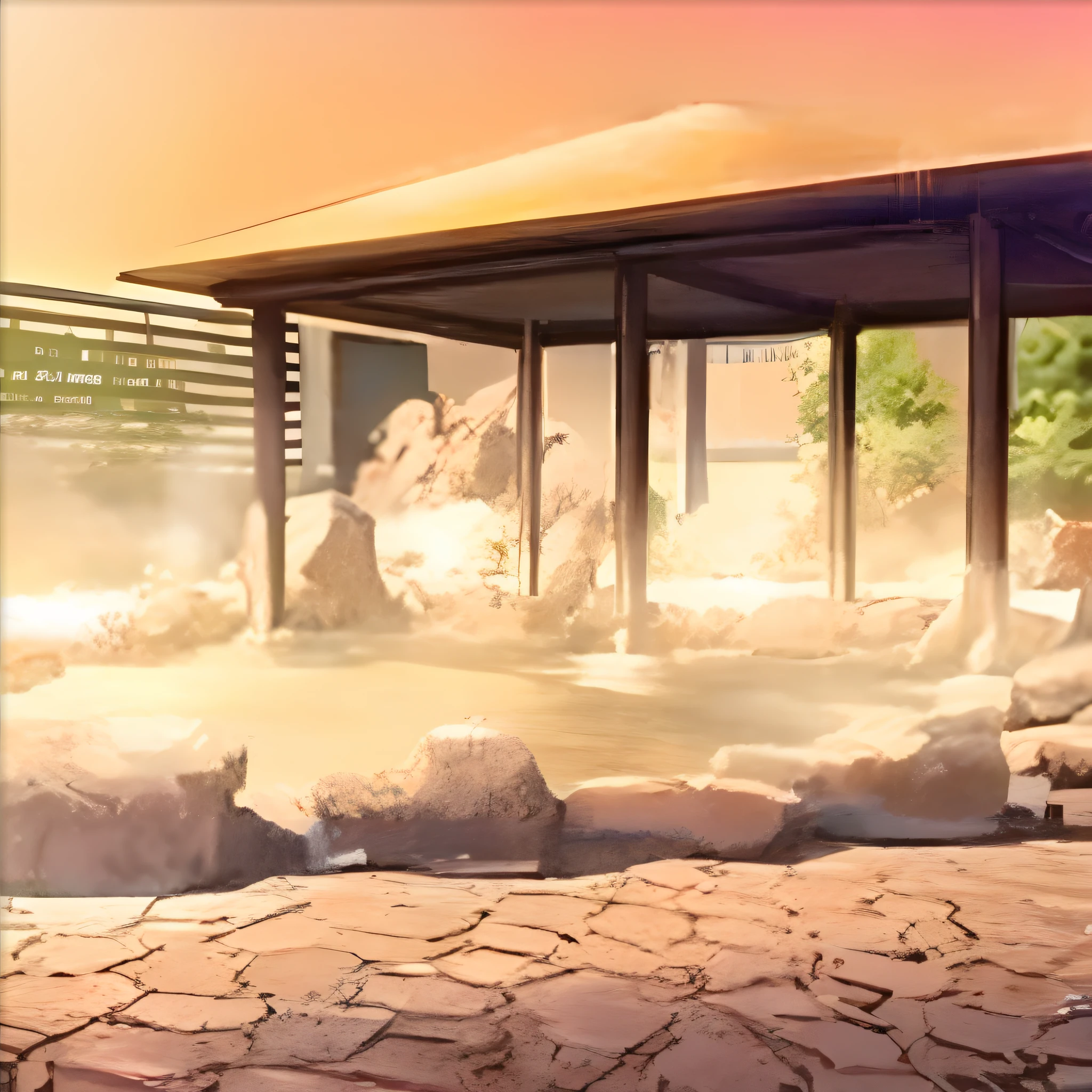 Animated,high-level image quality,outdoor bath,steam