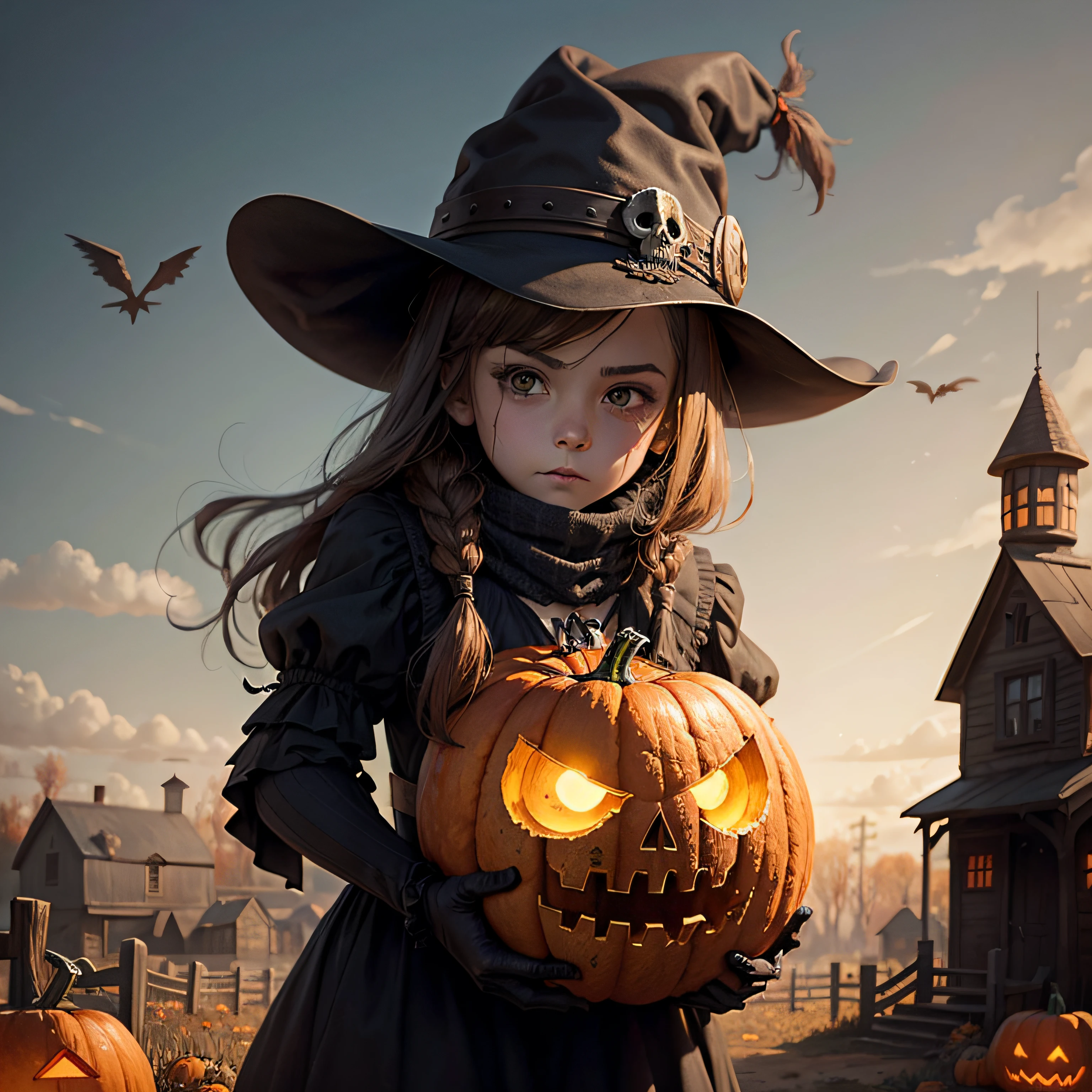 halloween horror cute kid dark poster illustration explotion candy pumpkin skull